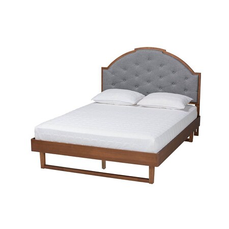 Baxton Studio Douglas Mid-Century Modern Grey Fabric and Walnut Brown Wood King Size Platform Bed 246-12653-9412-ZORO